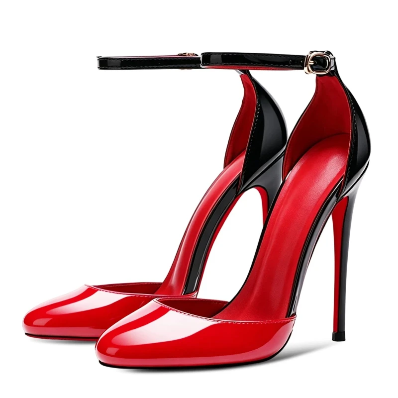 Sexy round toe high heels for women, ultra-fine heels, straight buckle hollow sandals, stylish fashion plus size shoes