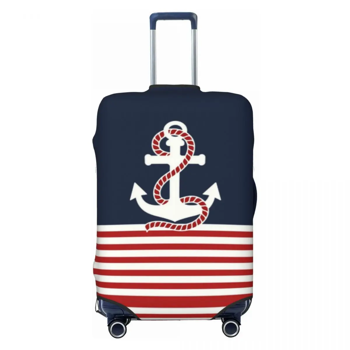 Custom Fashion Navy Blue Stripes Nautical Anchor Boat Luggage Cover Protector Washable Travel Suitcase Covers