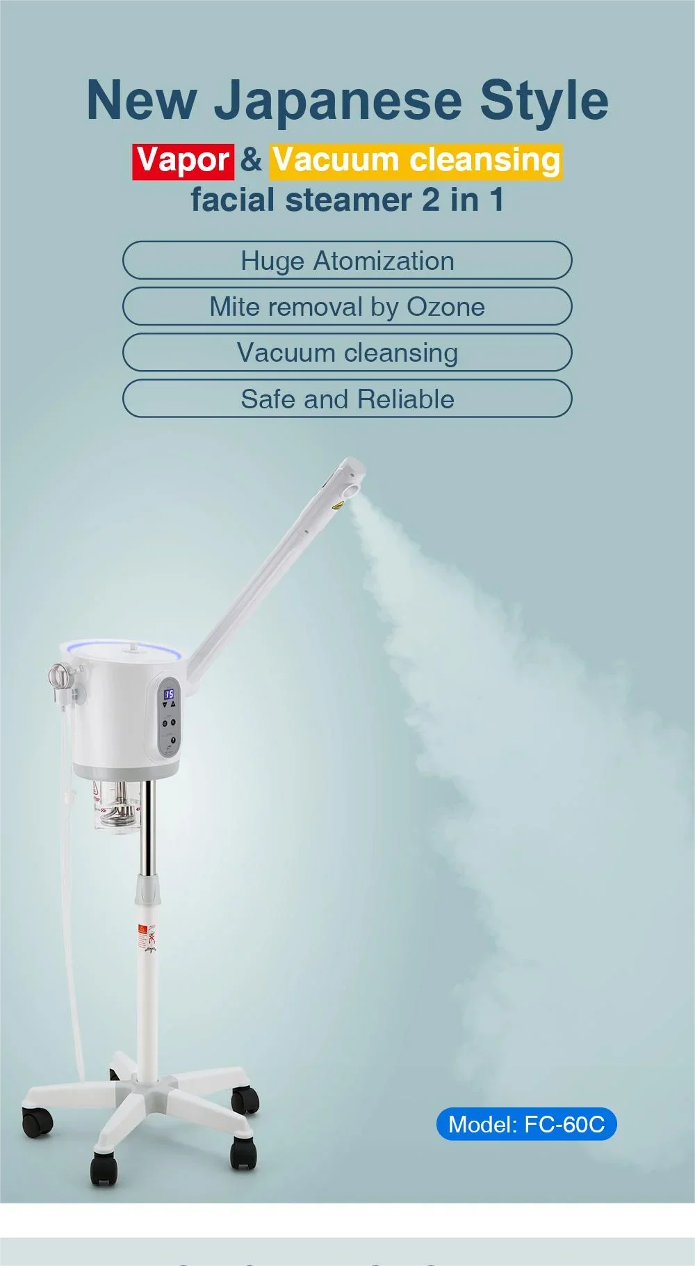Mite Removal By Ozone New Japanese Style Vapor&Vacuum Cleansing Facial Steamer 2 In 1