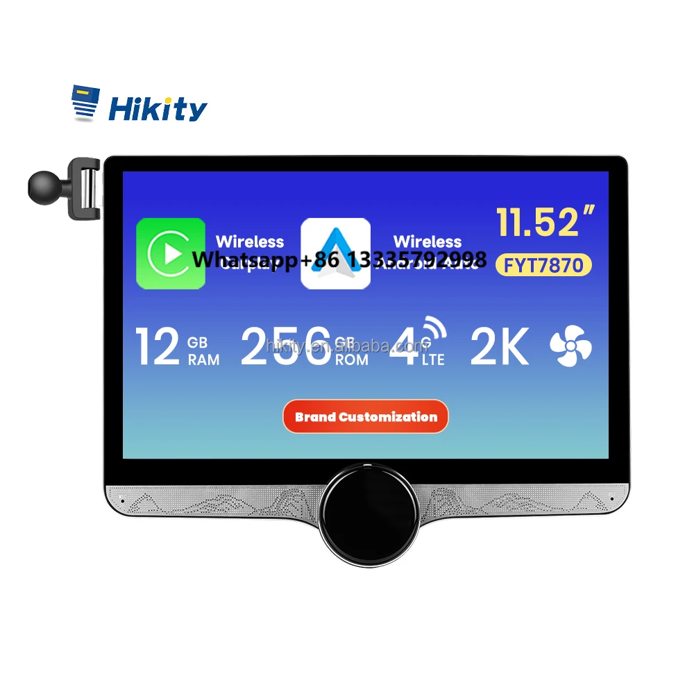 

Hikity 11,5 "8-ядерный 12 + 256G Android автомобильный радиоприемник IPS экран/2K/GPS/WiFi/4G LTE/Carplay/Android авто стерео вентилятор охлаждения ODM/OEM