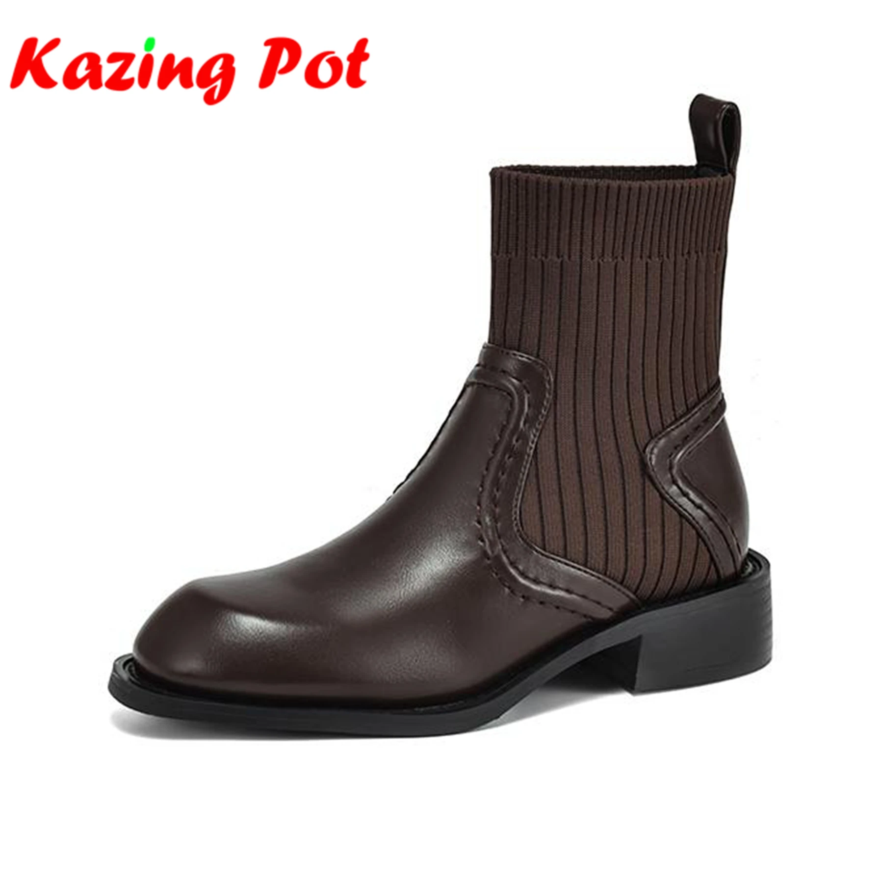 

Krazing Pot, размер 43, ботинки в стиле вестерн из микрофибры на толстом низком каблуке, зимне-осенние винтажные женские трикотажные эластичные ботильоны с резьбой