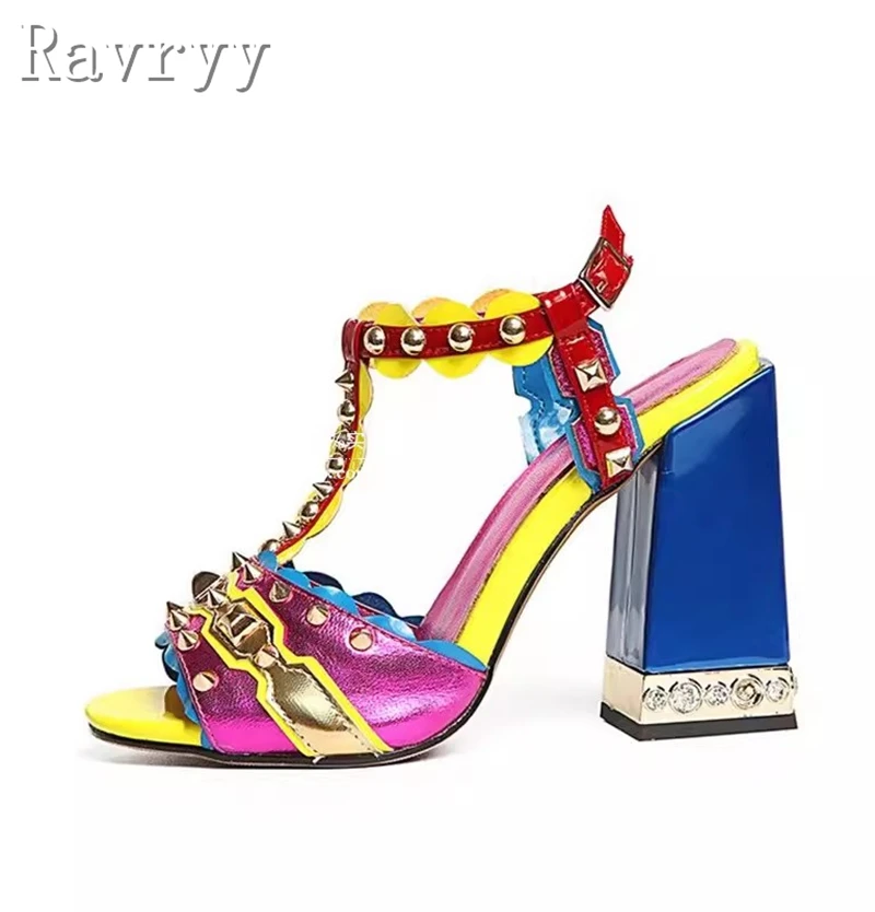 Retro Style Rivet Sandals Summer Women\'s Luxury Design Peep Toe Chunky High Heel Summer Shoes Fashion Runway Party Shoes