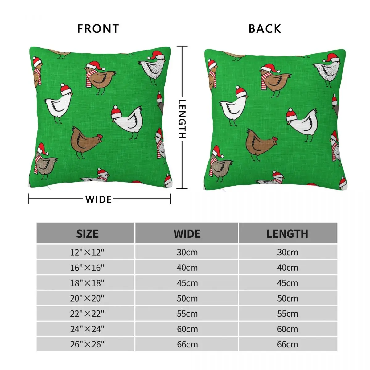 Christmas Chickens Square Pillowcase Pillow Cover Polyester Cushion Decor Comfort Throw Pillow for Home Bedroom