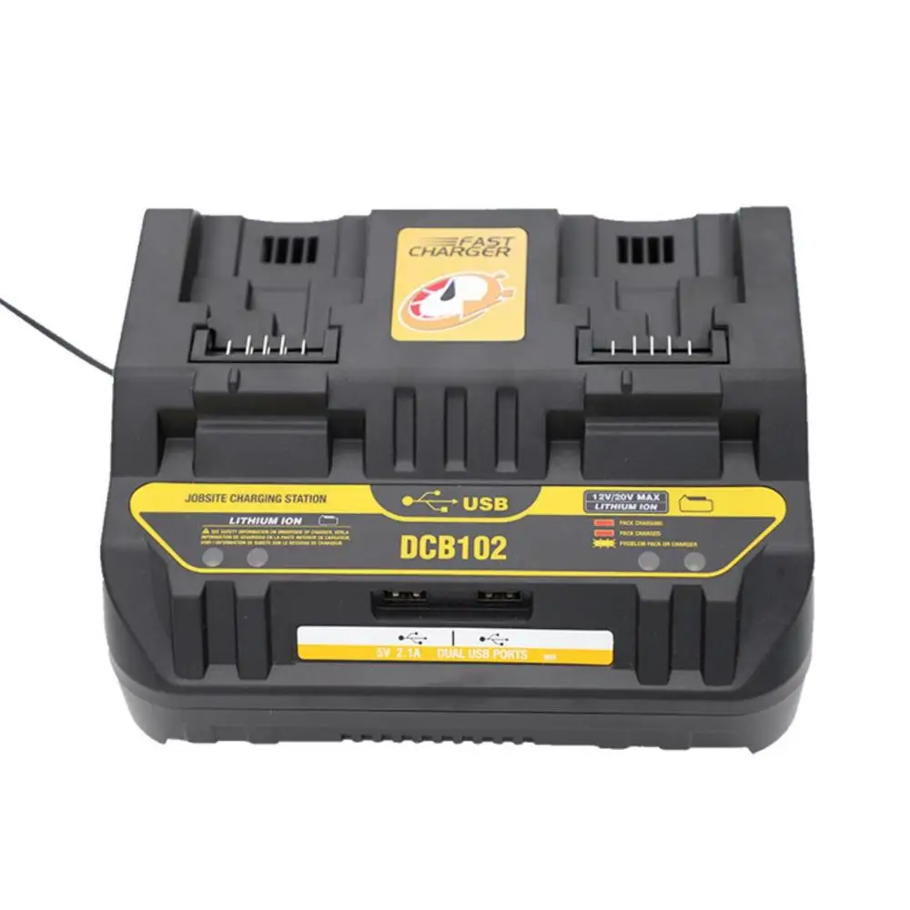 To DCB102 Li-ion Battery Charger with Dual USB Port 4A Fast Charger DCB200 DCB140 For Dewalt 14.4V 18V Battery Charger