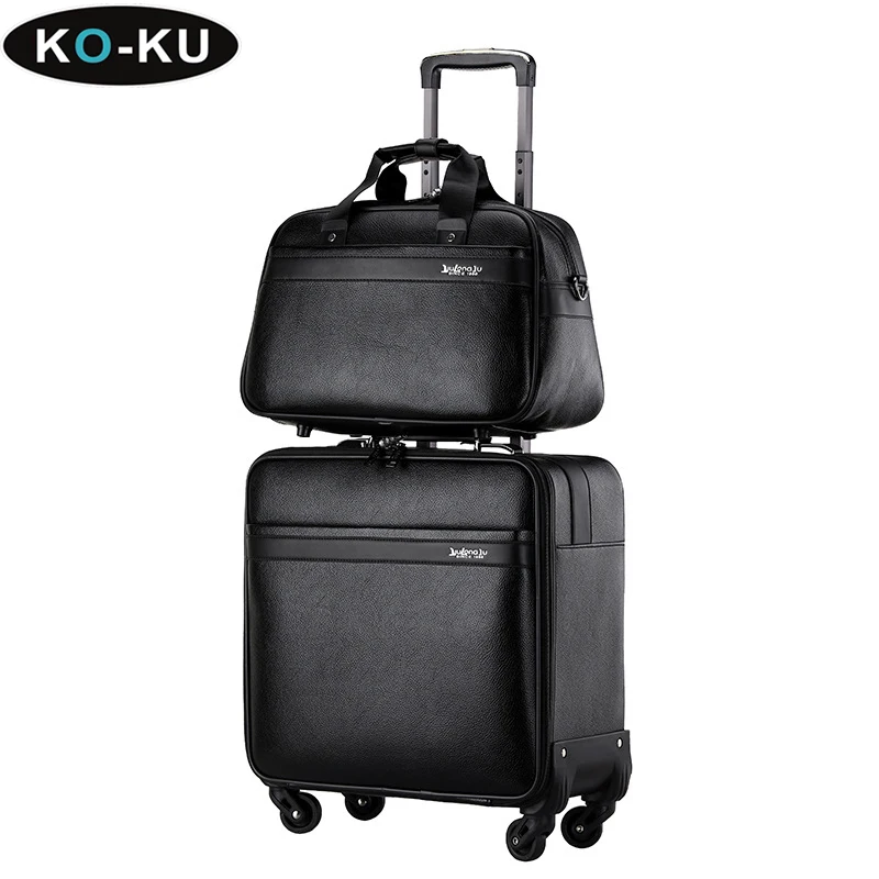 KO-KU  High-grade Business PU Leather Trolley Case Universal Wheel 16 Inch Travel Bag Suit Boarding Box Oxford Cloth Luggage Set