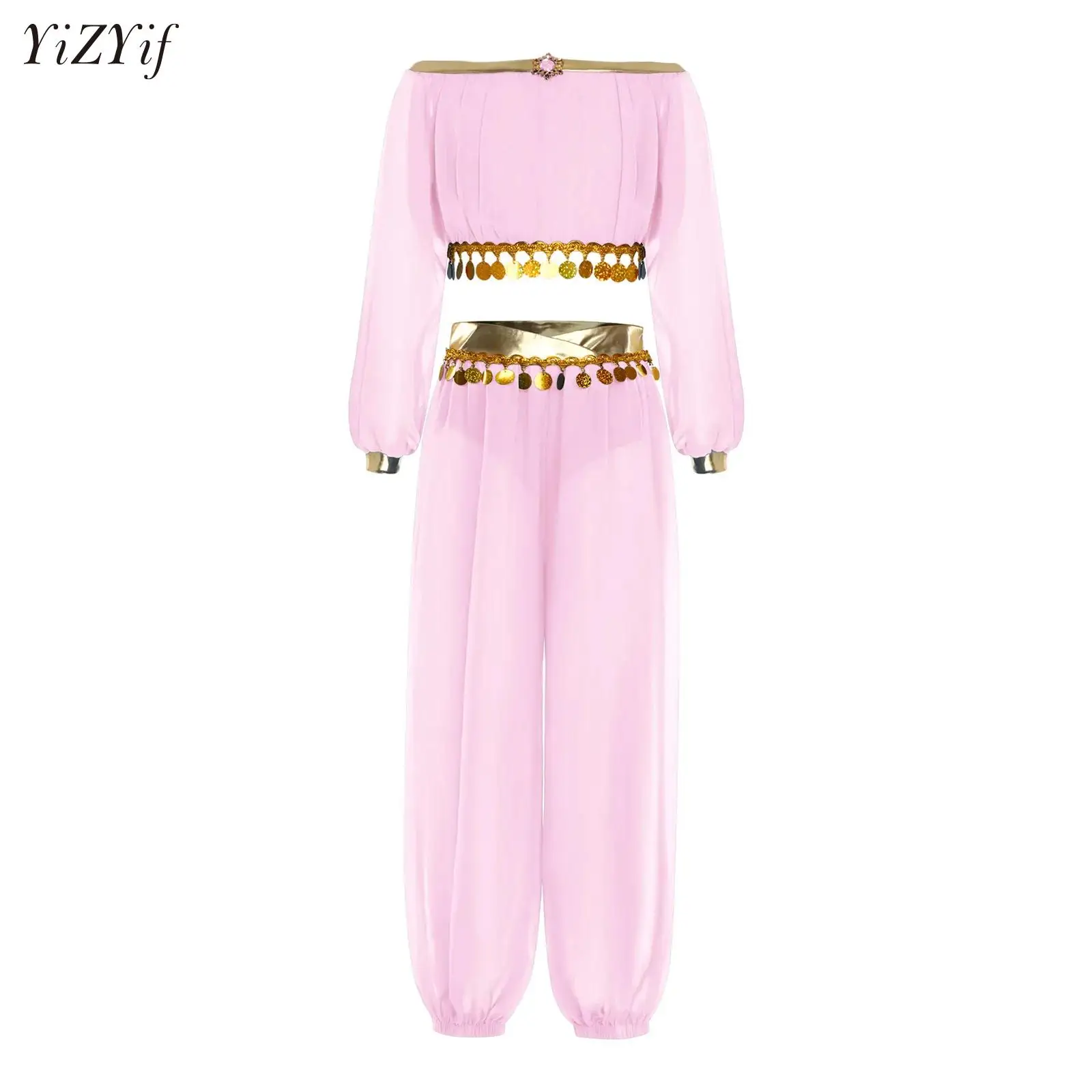 

Kids Girl Belly Dance Costume Sequin Tassels Top Lantern Pants Built-In Briefs Harem Pants Arabic Princess Halloween Clothes