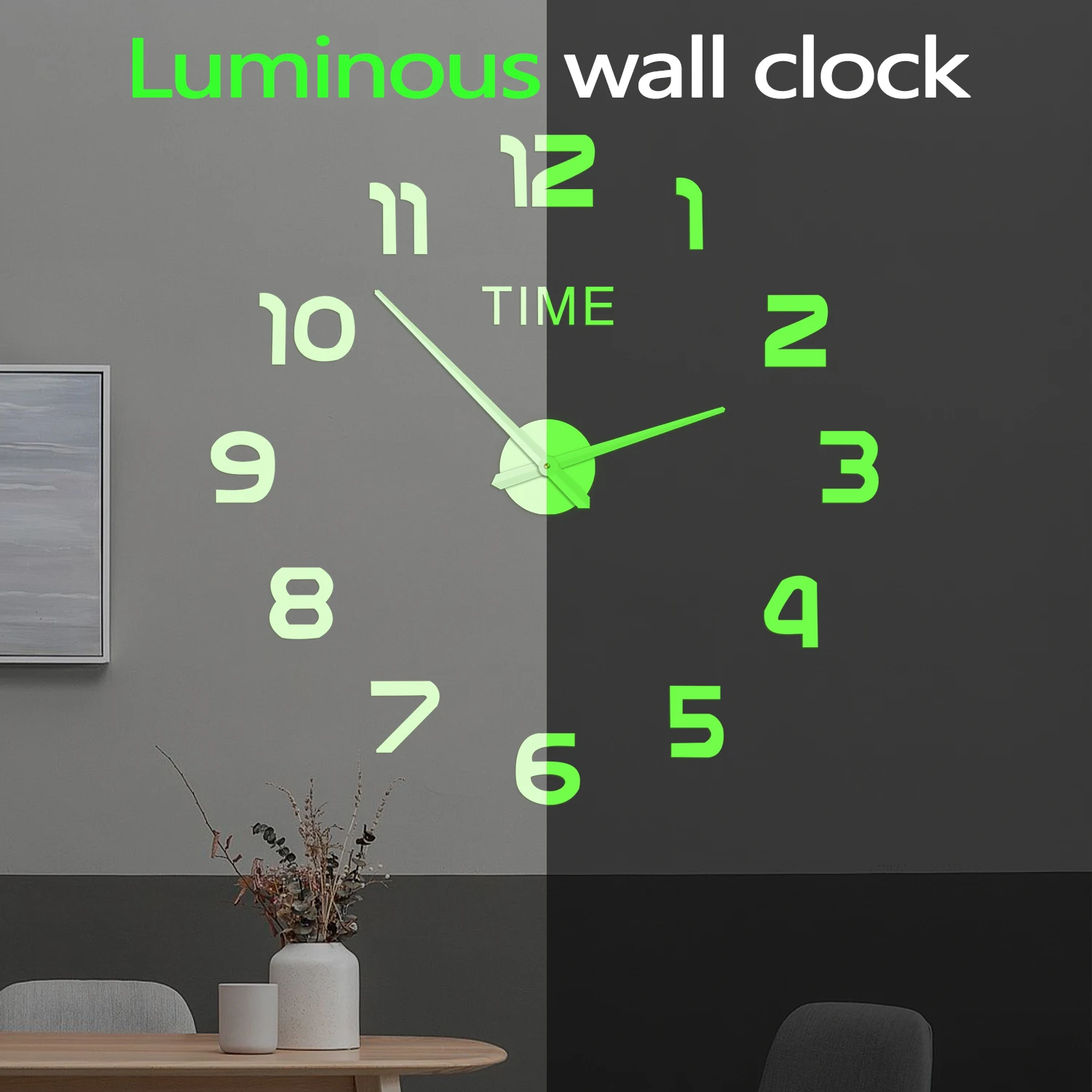 Glow in Dark DIY Wall Clock for Bedroom Living Room Modern Design Minimalist Home Decor Luminous Wall Clock Battery Operated