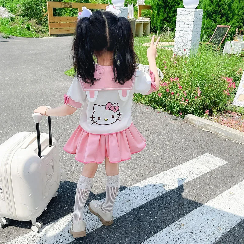 Kawaii Sanrio Hello Kitty Cartoon Girl Princess Skirt College Style Cute Pleated Skirt Summer Cardigan Anime Kids Jk Uniform