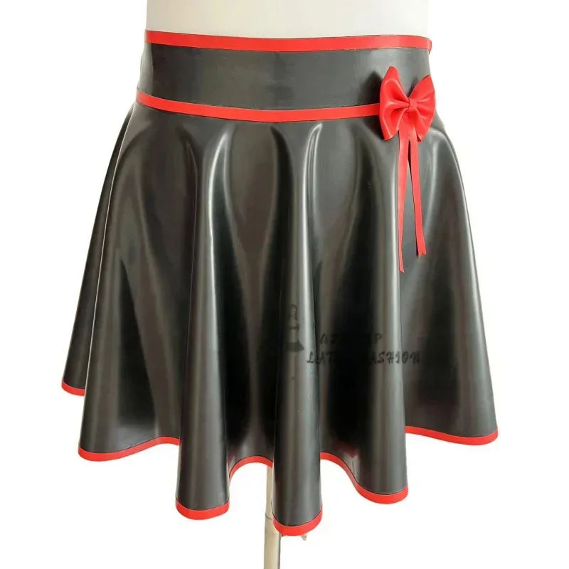 

Black Latex Mini Skirts Rubber Short Dresses with Bow