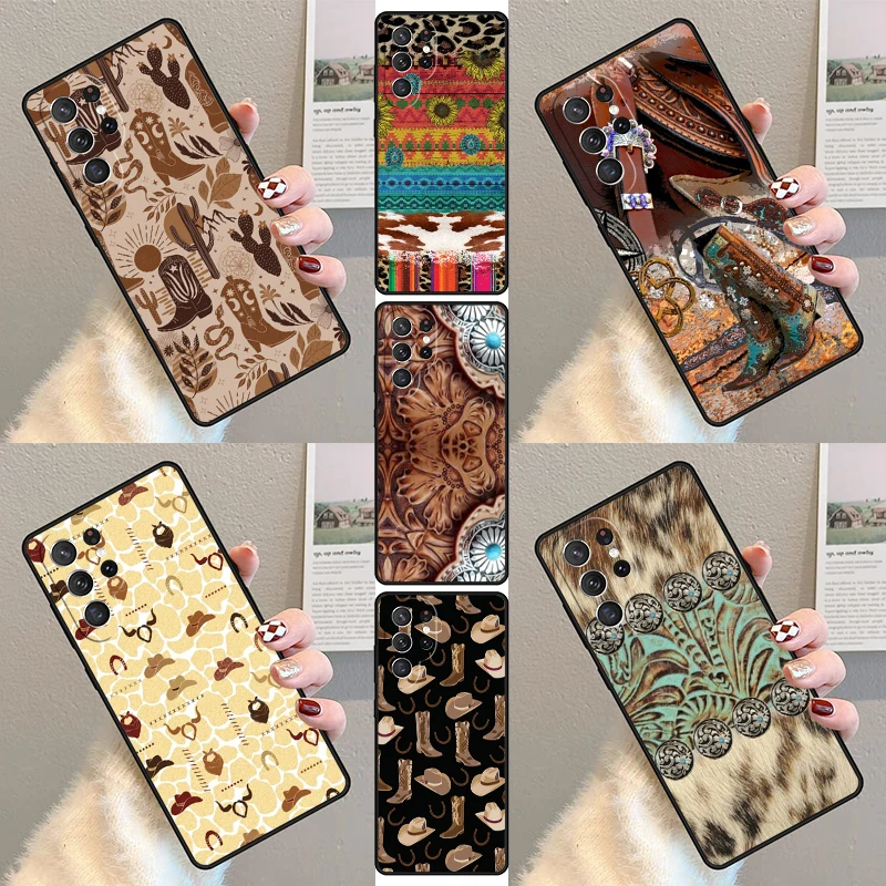 Cowboy Cowgirl Howdy Western Ranch Boho Phone Case For Samsung Galaxy S23 S21 S20 FE S24 S22 Ultra Note20 S10 S9 S8 Plus Cover