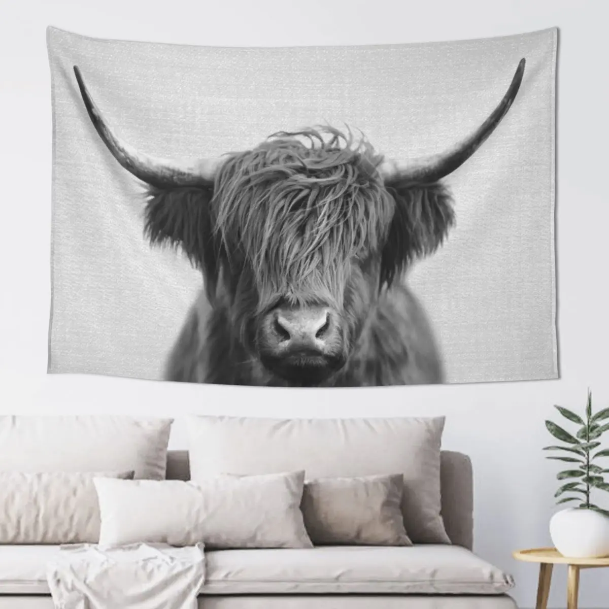 

Highland Cow - Black & White Tapestry Tapete For The Wall Mushroom Tapestry