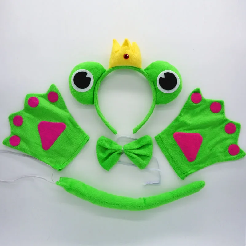 

Adults Kids Plush Green Animal Tail Ear Headband Bow Tie Gloves Frog Ears Birthday Party Decoration Costume Halloween Christmas