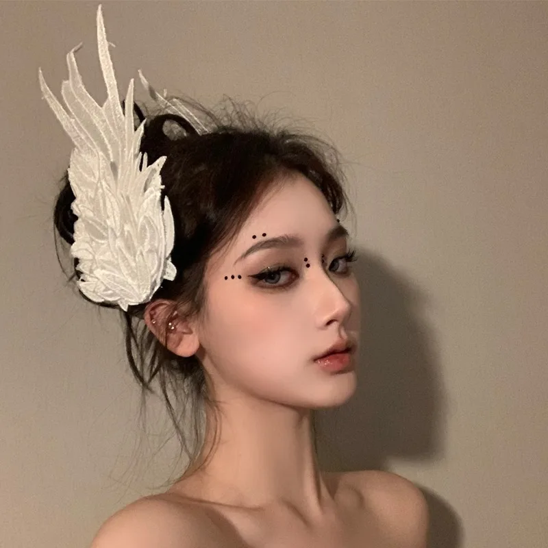 

New Lolita Headwear Angel Wings Feather Black White Party Performance Style gothic lolita Wing Hair Ornament