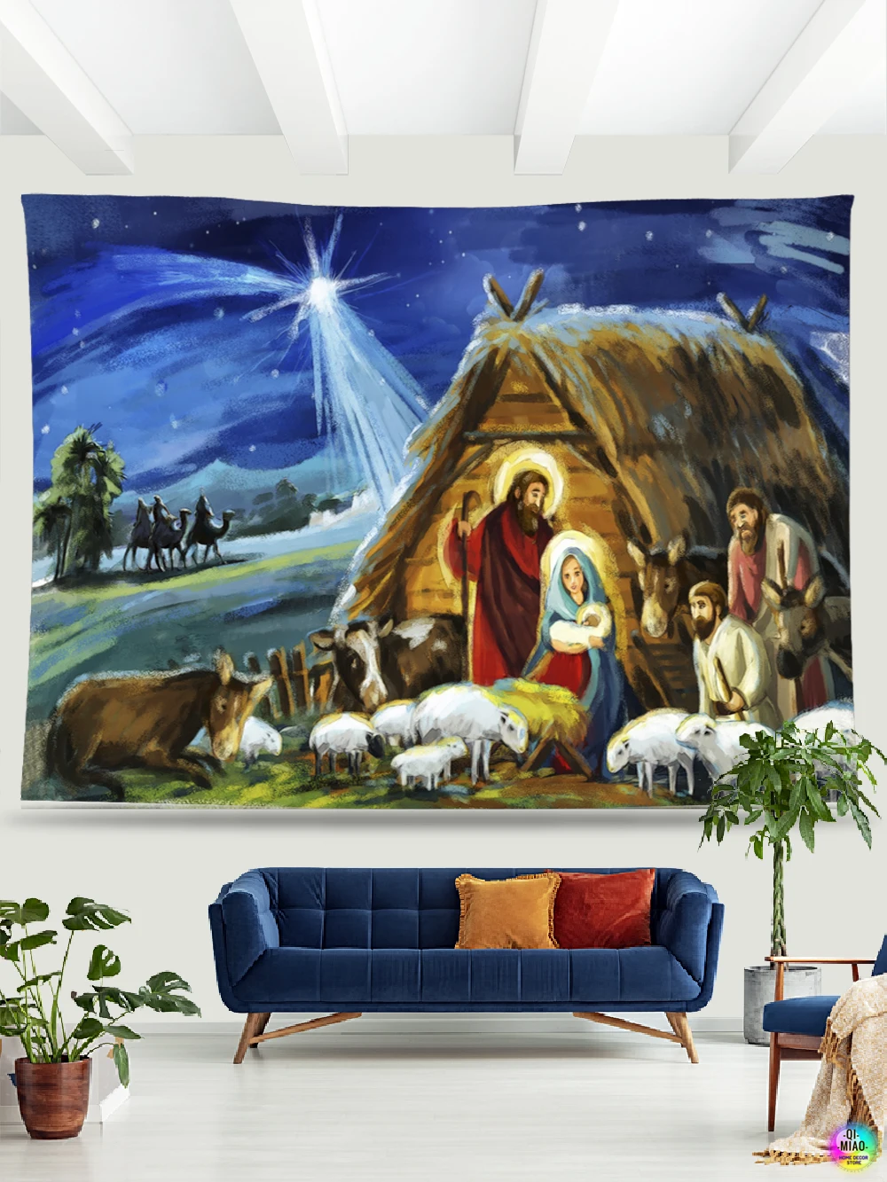 Nativity Scene Tapestry Jesus Birth Manger Barn Wall Hanging Angel Easter Christmas Wall Decor Christ Tapestries Room Decoration