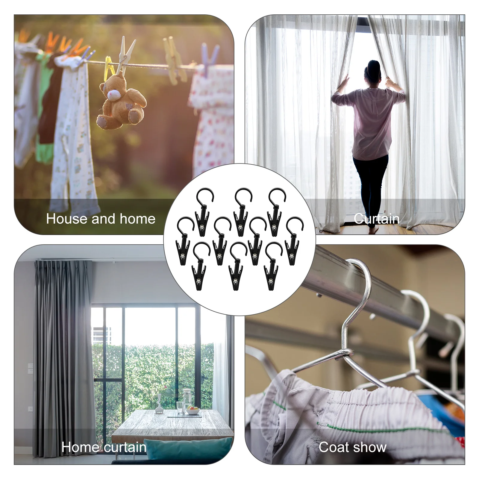 

10Pcs Plastic Curtain Clips 360 Degree Rotatable Flexible Hooks for Curtains Towels Hats Coats 360 Degree Clips