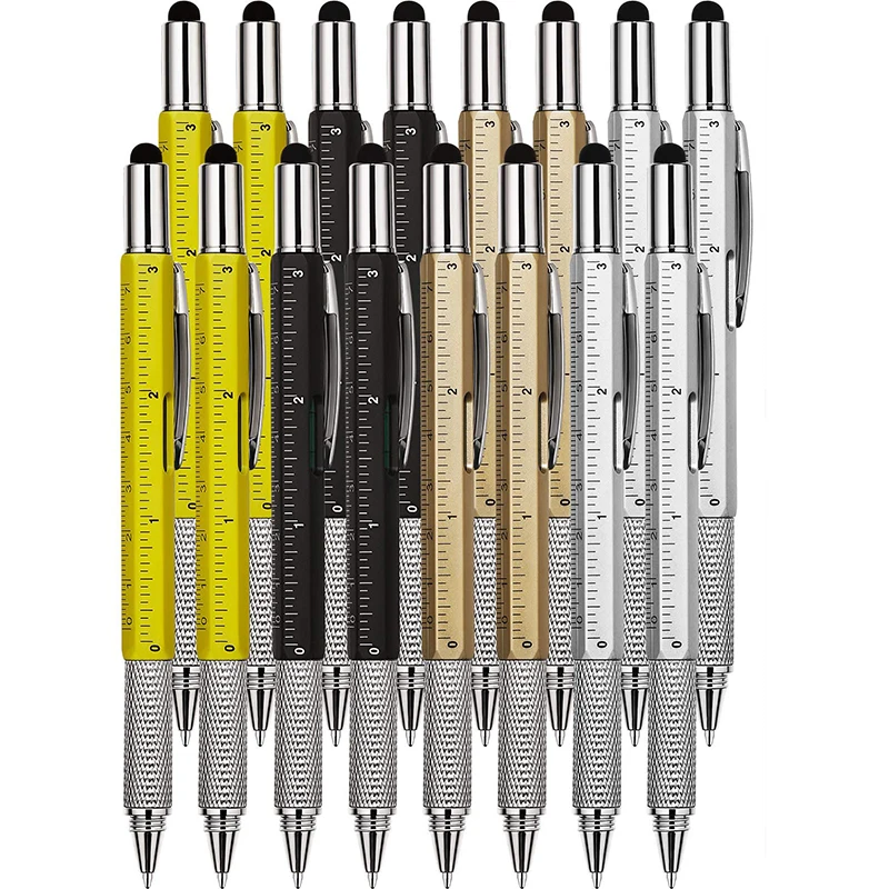 

16Pcs 6-in-1 Multitool Tech Tool Pen with Ruler, Level Gauge, Ballpoint Pen, Stylus Pen, Screwdriver