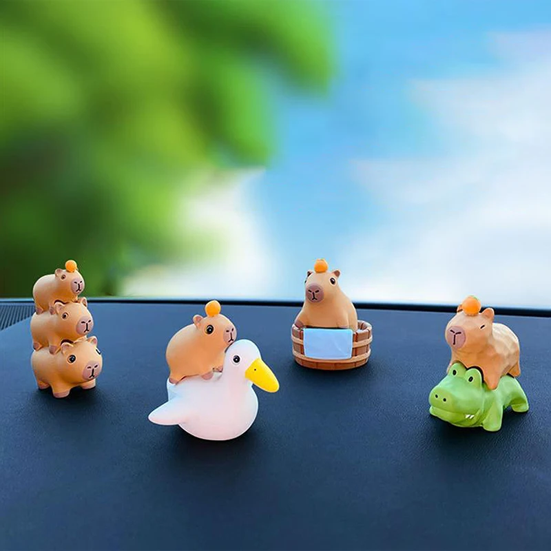 Creative Cute Capybara Resin Ornaments Mini Animals Figures Doll Decorations Small Desktop Ornaments Children Birthday Gifts