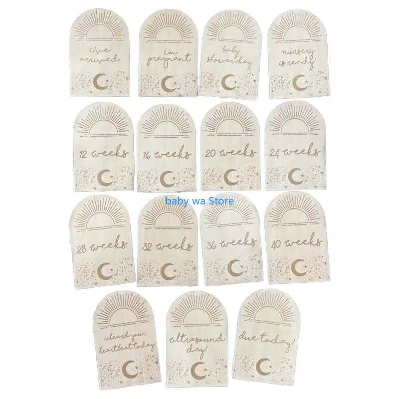 

15 Pcs/Set Baby Wooden Milestone Cards for Sun Pregnancy Memorial Card Monthly Recording Birth Anniversary Cards Props 4XBD