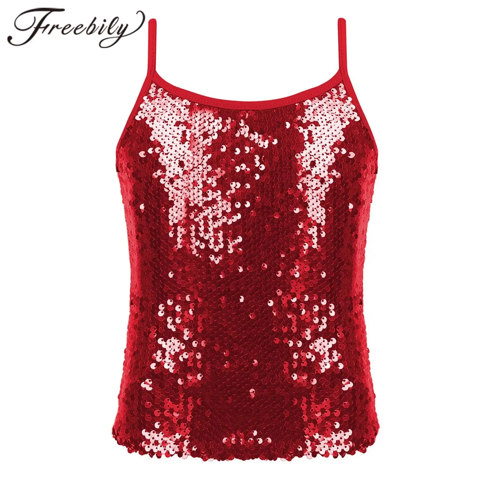 Top Sparkly Sequined para Meninas, Performance de Palco, Dance Wear, Regata para Adolescentes e Crianças, Ballet e Jazz, Dance Wear para Crianças