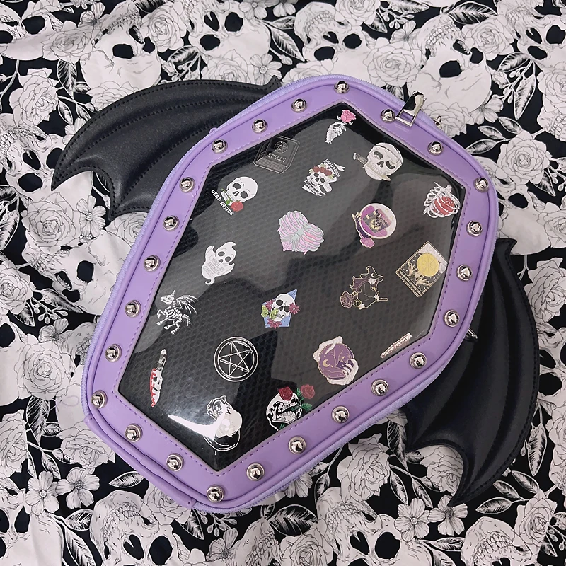 Gothic Punk Coffin Shape Ita Bag Women Clear Backpacks Dark Lolita Handbag and Shoulder Bag Girls Cosplay Designer 2 Insert