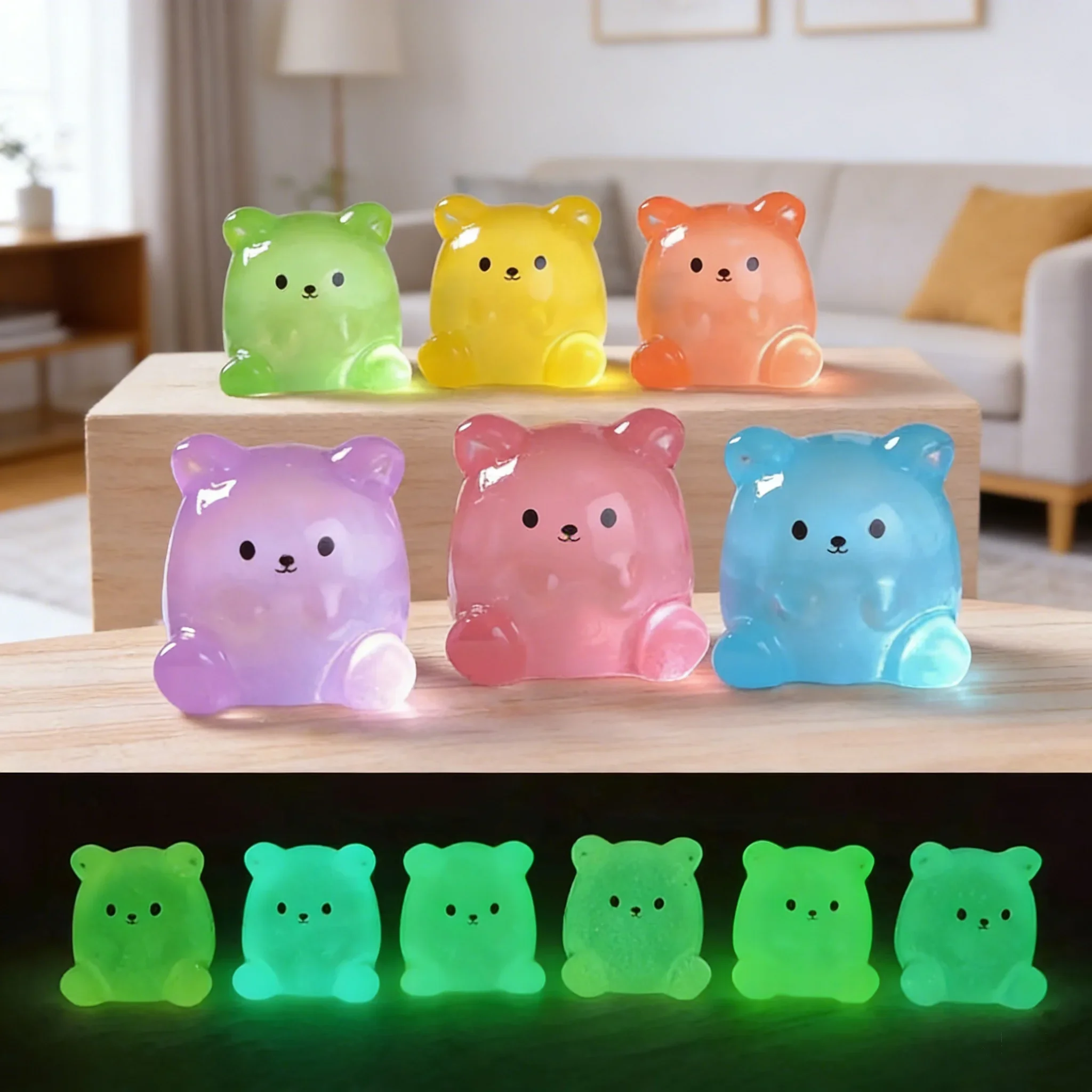 10Pcs Mini Cartoon Glow‑in‑Dark Transparent Bear Resin Figurines Creative Animal Components For Tabletop Micro Landscape