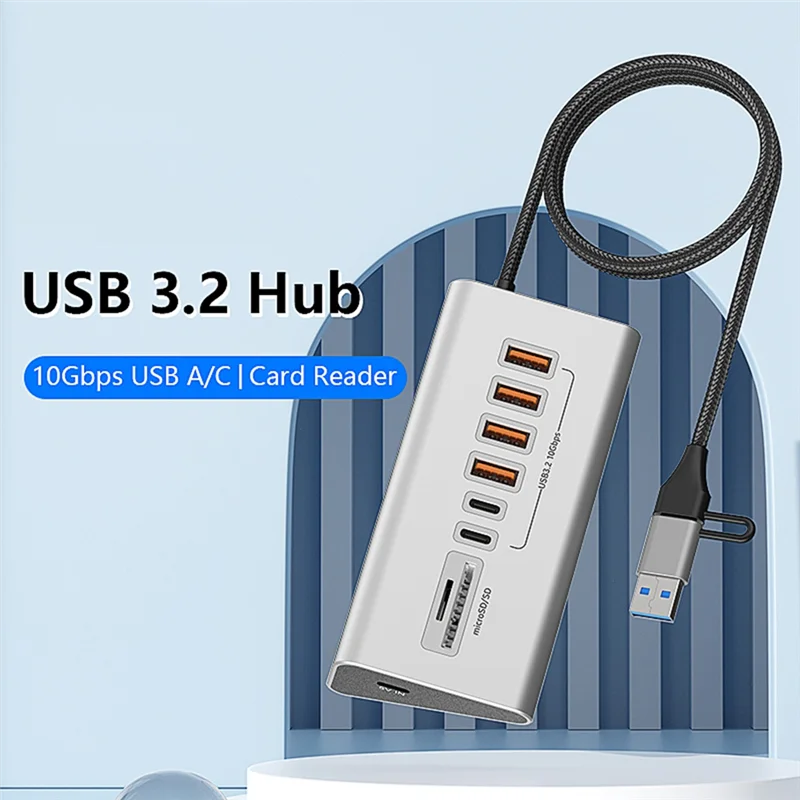 

A13E-USB 3.2 Док-станция 10 Гбит/с USB-концентратор Type-C Разветвитель с устройством чтения карт Многофункциональный порт из алюминиевого сплава для ПК La