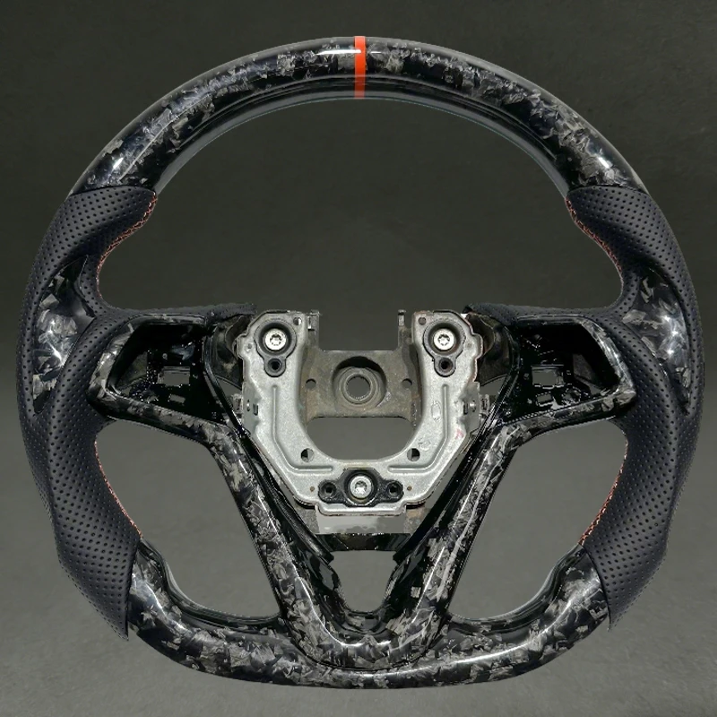 For Veloster Black Forged Carbon Fiber Steering Wheel for Hyundai Veloster with Thumb Patch Customized Color Red Drop Shipping