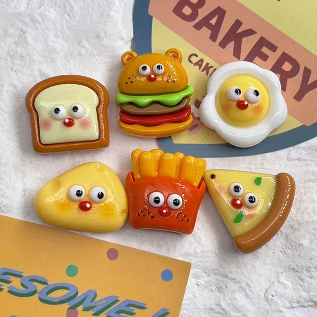 6 sztuk Cartoon Burger Fries Magnesy na lodówkę, Kawaii Magnesy na lodówkę Naklejki na tablicę, Dekoracyjne magnesy na lodówkę