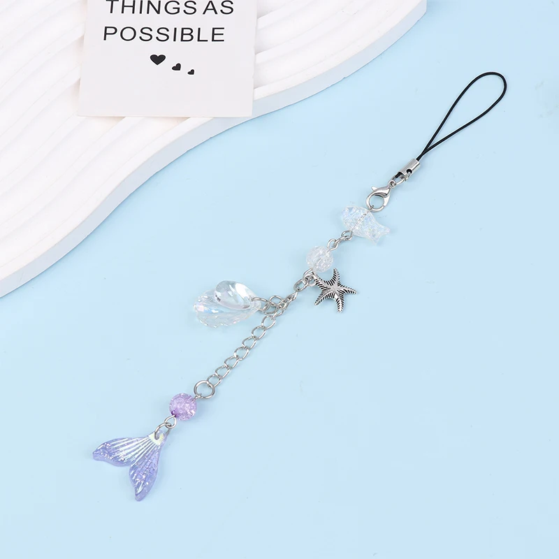 Mermaid Starfish Charm Phone Aesthetic Lanyard Strap Keychain Y2K Jewelry Bag Camera Pendant Handmade Accessories