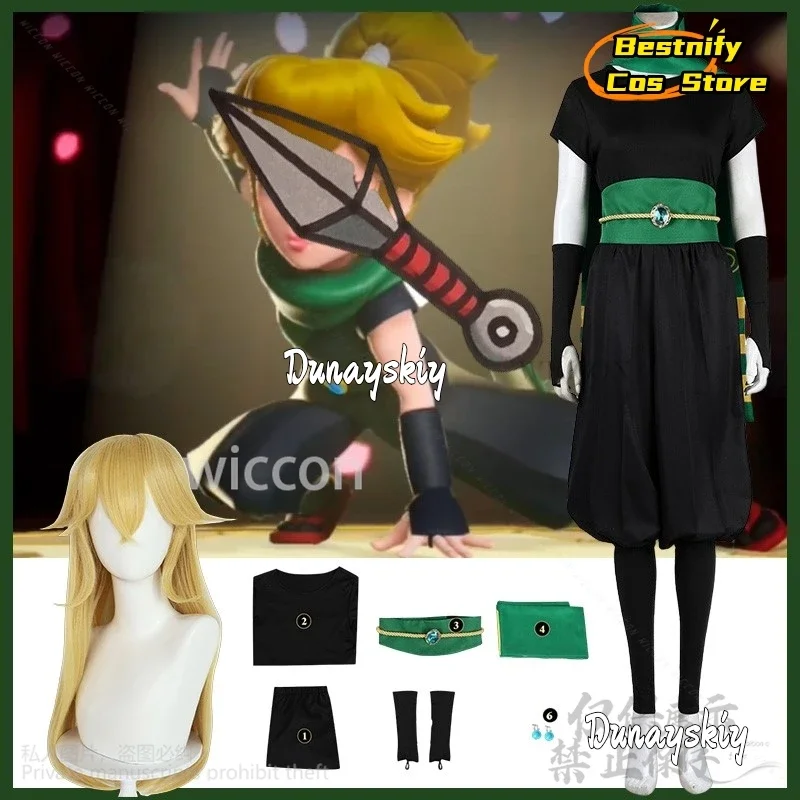 КосплейАниме-игра Принцесса Косплей Японская униформа ниндзя Черный комбинезон Зеленый плащ Реквизит Y2K Парики Милый Jirai Kei Girls Kid SUI