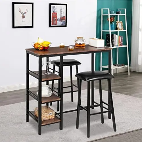 

3-Piece Table and Chairs Set for 2, Counter Height Dining Table Set,Small Kitchen Dining Table with 2 Upholstered Stools &