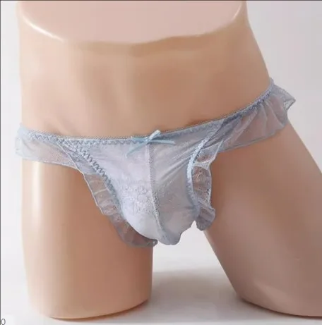 Man's Lace Sexy See Through Thong Low Waist Bow Sissy Briefs Live Show Dance Harajuku Stage Costumes FKK Party BF Gift