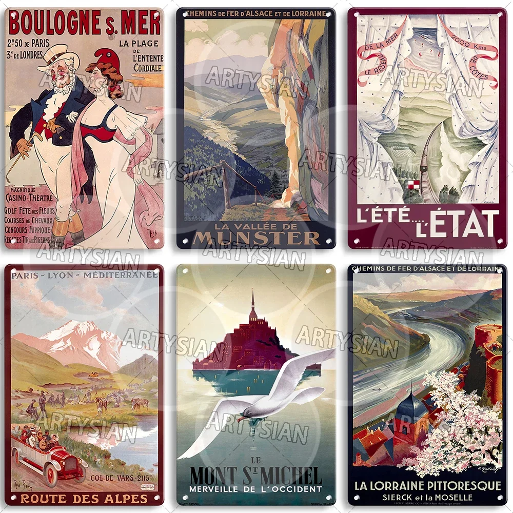 Travel Poster France Metal Sign Nice Mont Saint-Michel Côte d’Azur Malo-les-Bains Boulogne-sur-Mer Aix-les-Bains Munster Plaque