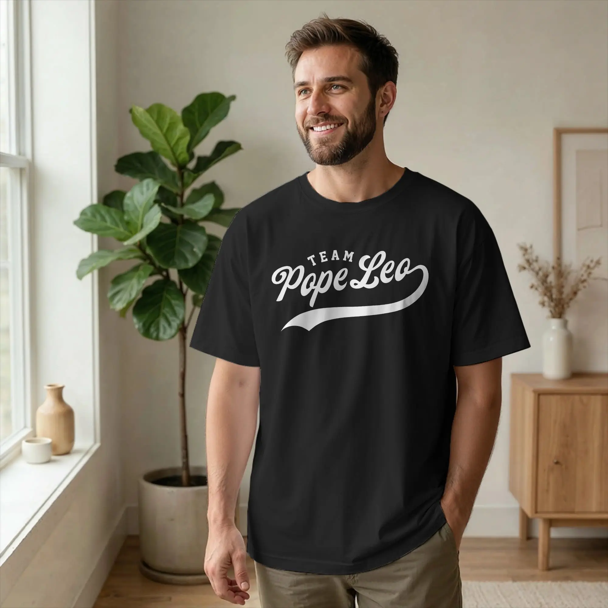 Team Pope Leo XIV Men T Shirt Cardinal Robert Prevost Fashion Tee Short Sleeve Round Collar T-Shirts 100% Cotton Summer Clothing