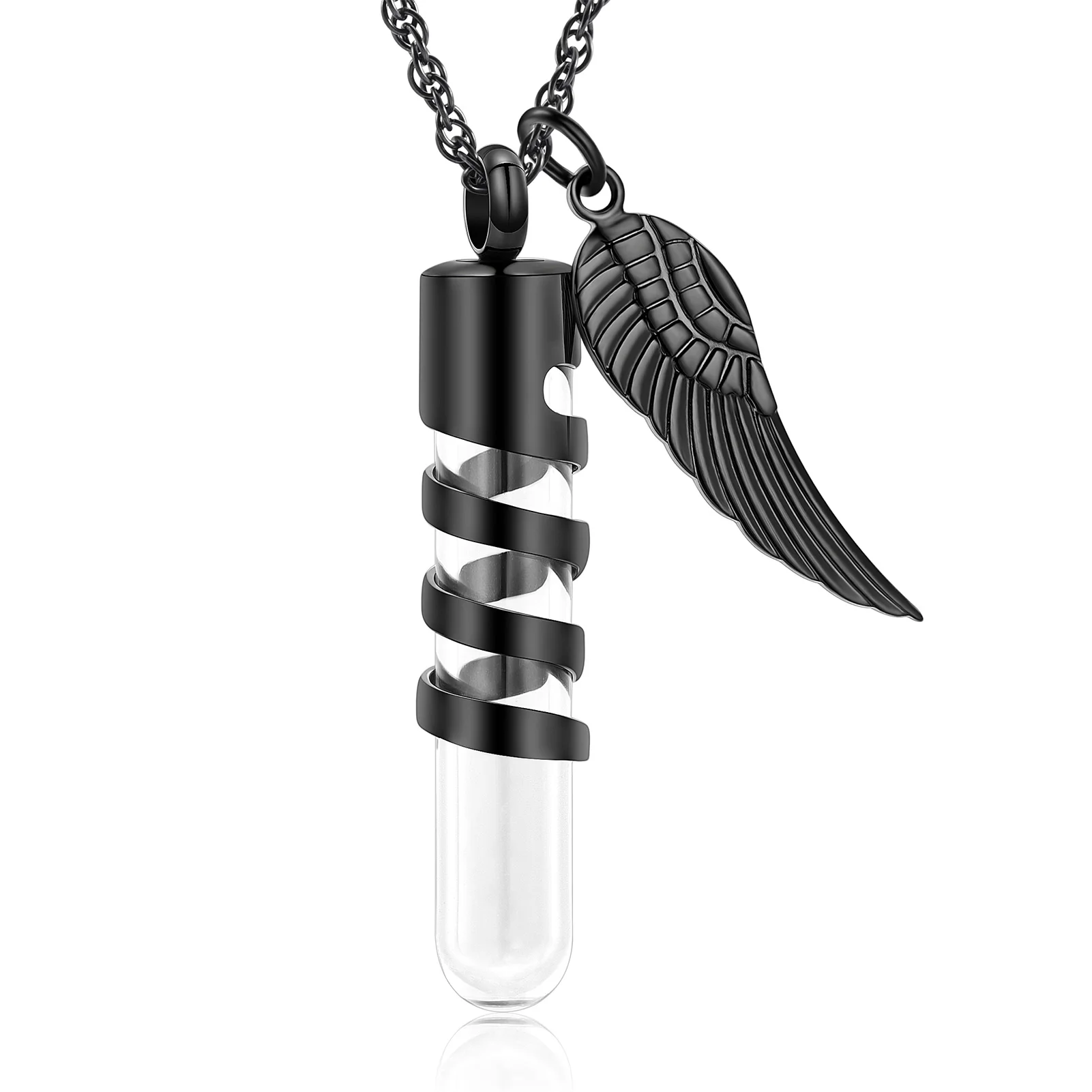 Glass Tube Cylinder Cremation Jewelry for Ashes Stainless Steel Urn Necklace Memorial Jewelry Ash Holder Pendant for Men Women