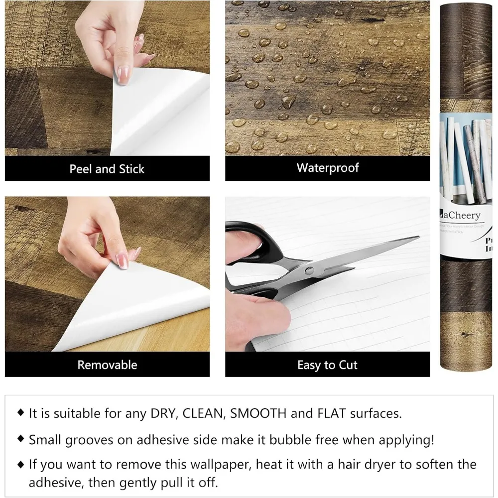 ورق جدران مقاوم للماء قابل للتقشير واللصق من الحبوب الخشبية لأسطح كونترتوب كتلة الجزار بعرض 160 × 36 بوصة