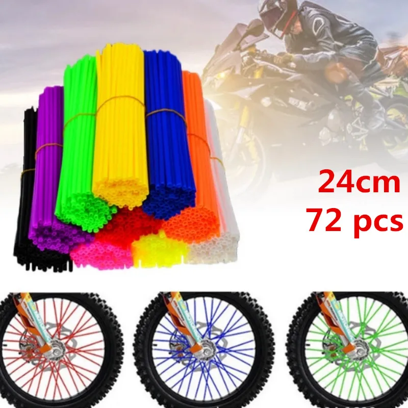 72Pcs Motorcycle Wheel Spoked Protector Wraps Rims Skin Trim Covers Pipe for Motocross Bicycle Bike Cool Accessories