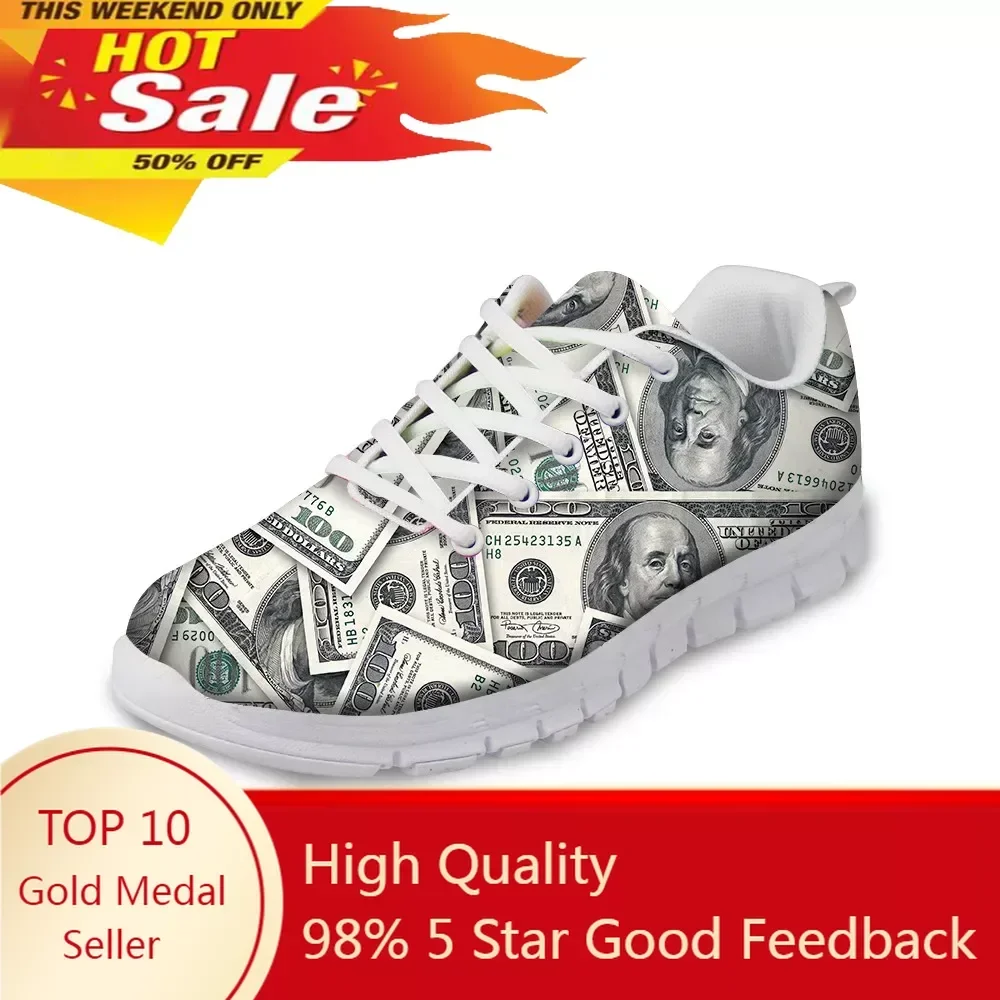 

Classic Women's Low Style Walking Shoes Lace up Causal Sneakers for Female Breathable Fashion Dollar Printed Shoes