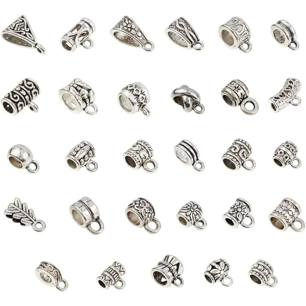 120g Tibetan Style Alloy Bail Tube Beads 27 Random Mixed Kinds of Connector Bail Beads Metal Bead Hanger Links Jewelry Making