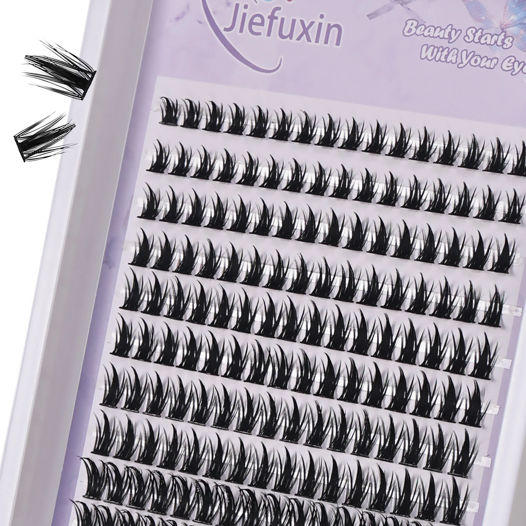 160 Uds pestañas postizas con forma de oreja de trigo tallo fino, extensión de pestañas DIY, grupos segmentados gruesos injerto herramienta de maquillaje de pestañas DIY