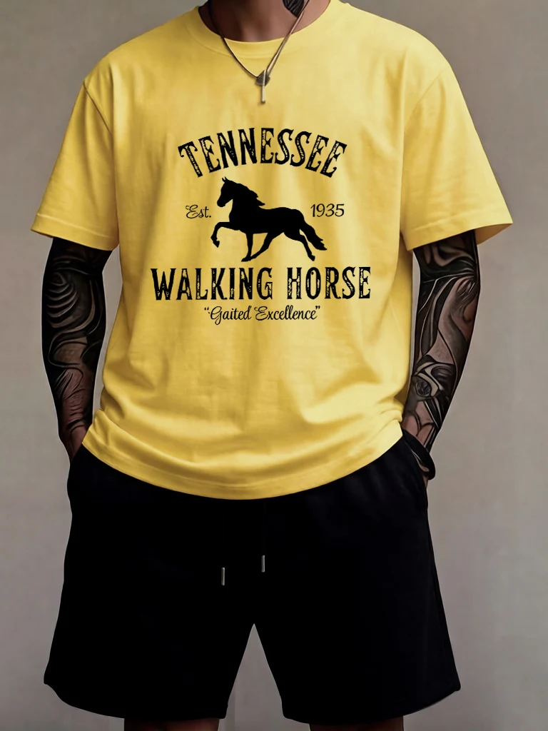 

Tennessee Walking Horses Print Male Basics O-Neck Streetwear Suits Basic Summer Tees & Shorts Cotton Casual Running Short Sleeve