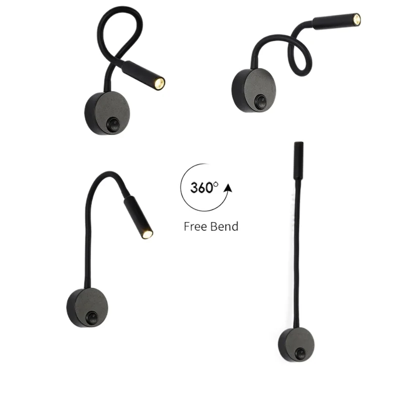 Modern Minimalist Wall Lights With Switch Led Flexible Night Lamp For Bedroom Study Adjustable Rotaion Bedside Reading Sconces