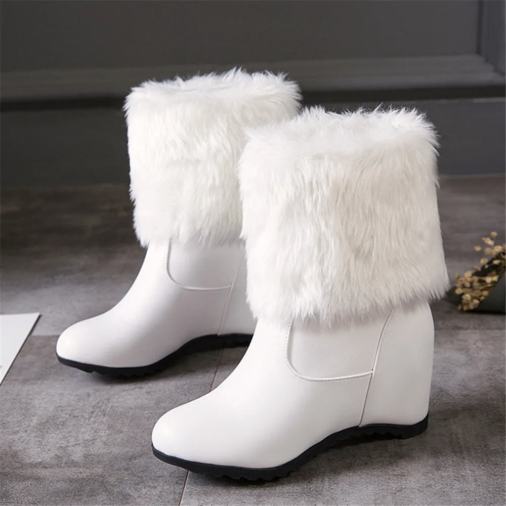 Big Size 33-43 Ladies Height Lncreasing Fur Ankle Boots Daily Concise Boots Women High Heels Shoes Woman Winter Botas Mujer33-43