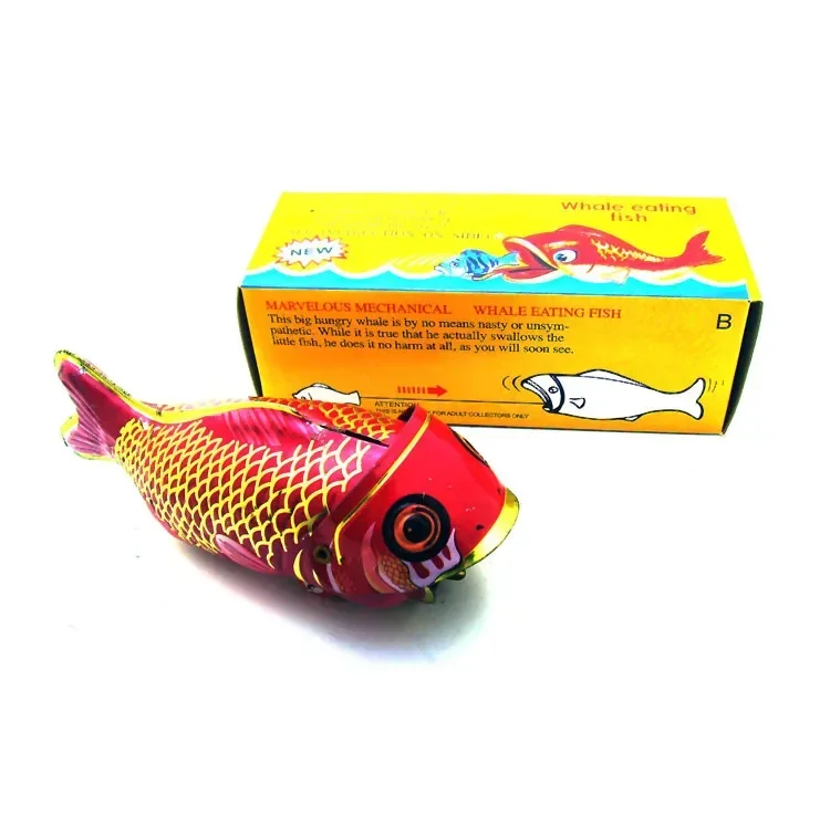 [Divertente] collezione per adulti Retro Wind up toy Metal Tin whale mangiare pesce grande mangia little fish Clockwork toy figure giocattolo vintage