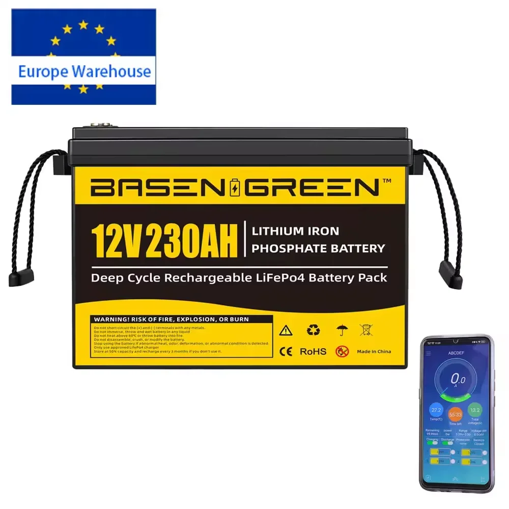 Eu Stock Grade A Lifepo4 Battery 12V 100Ah 230Ah 300Ah 6000 Deep Cycle  with BT Lifepo4 230Ah Battery Packs for RV cart EV Boat