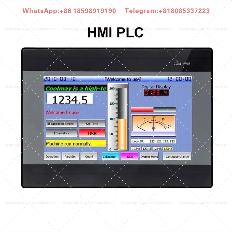 HMI PLC 4.3'' All In One Integrated Controller Logic Analog 4AI 2AO 0-10V 0-20mA DC24V Transistor Output Digital I/O12DI 12DO