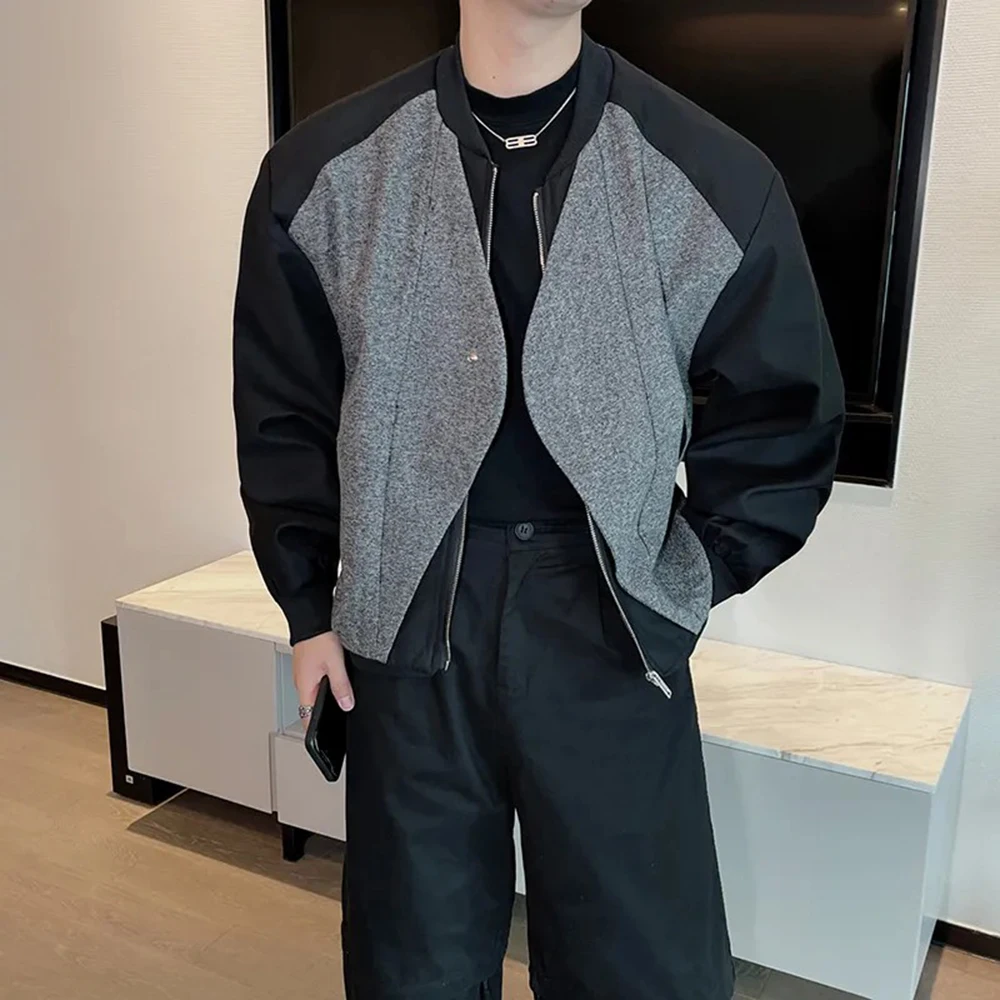 2025 Spring And Autumn New In Y2k Jacket Men Wool Splicing Contrast Color Design Loose Fake Two-Piece Niche Short Jacket Men