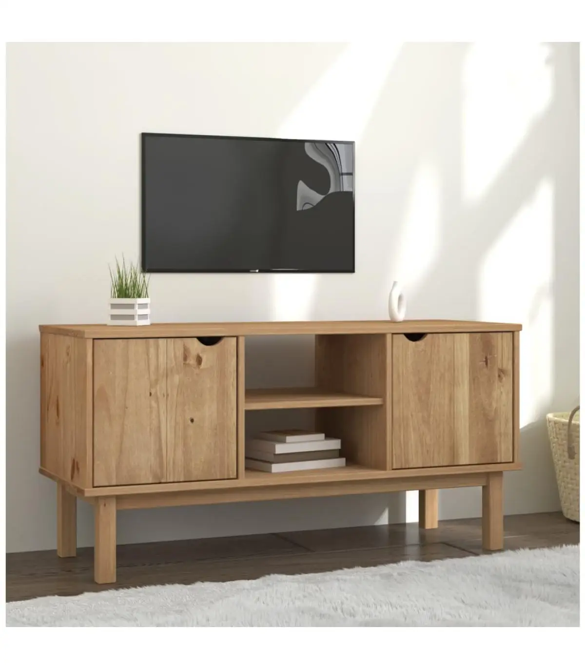 Furniture TV solid pine wood TV cabinet 113,5x43x57 cm