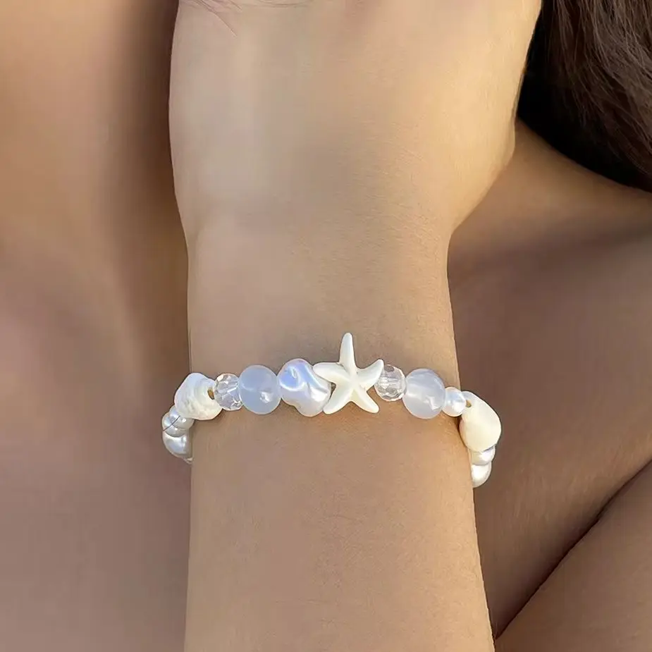 SHIXIN Bohemia Conch Starfish braccialetto di fascino per le donne Summer Beach imitazione perline di perle braccialetti Y2K accessori gioielli a