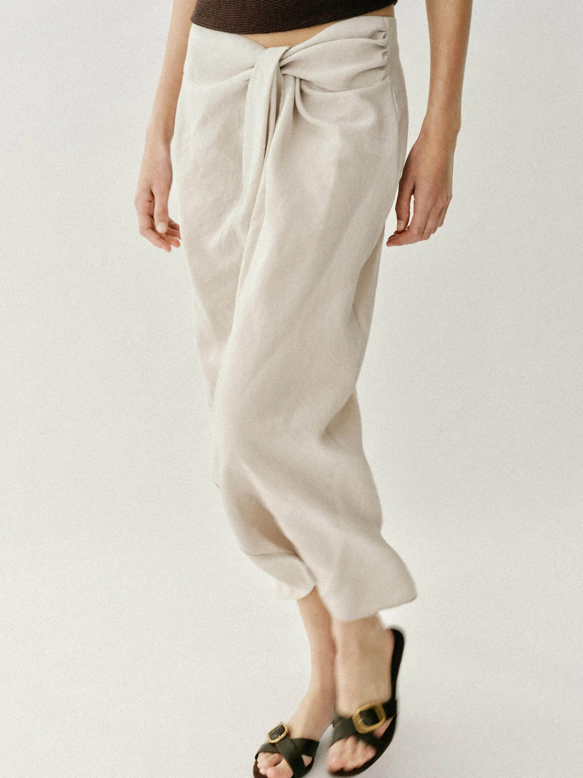 New Summer Women's Pure Color Knot Design Midi Skirt Wrapping Scarf Stylish Dress for Daily Wear Age 26-35 Other Material 100%